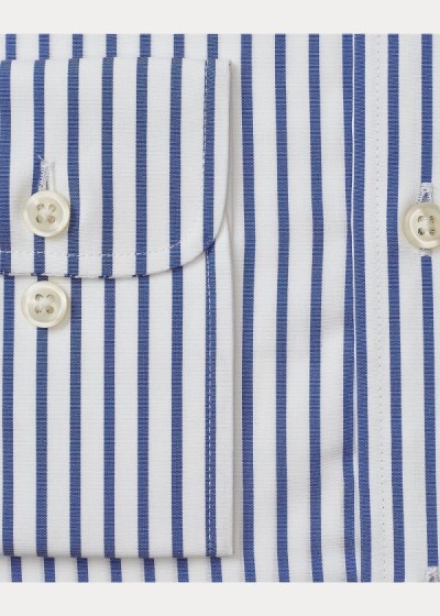 Camisa Polo Ralph Lauren Hombre Azules / Blancos - Slim Fit Striped Poplin - UFXVS7843